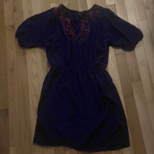 Navy dress with embroidered neck line